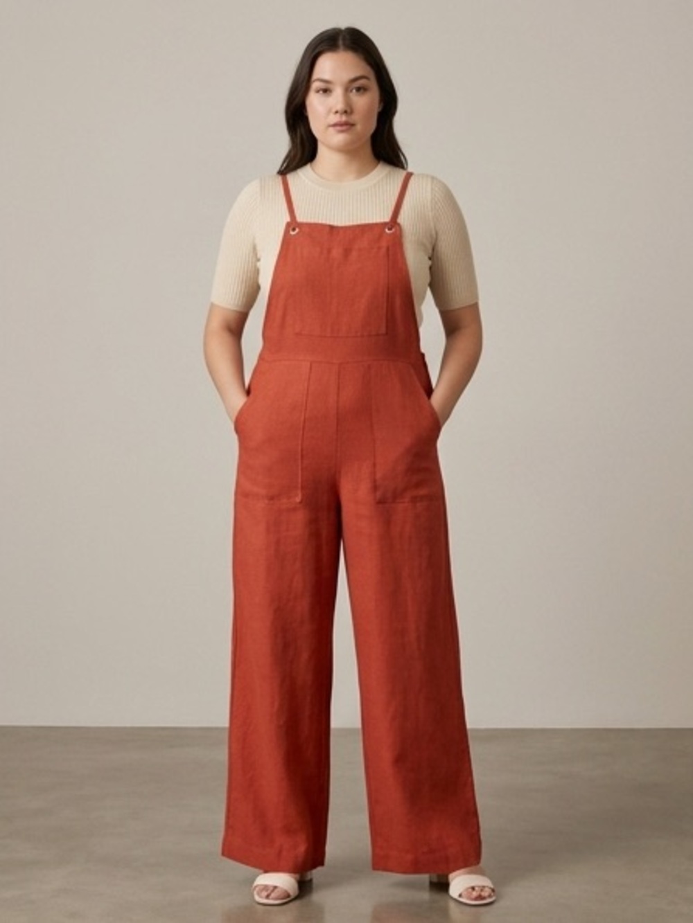 Forever 21 Rust Orange/Terracotta Wide-Leg Overalls Jumpsuit “S”